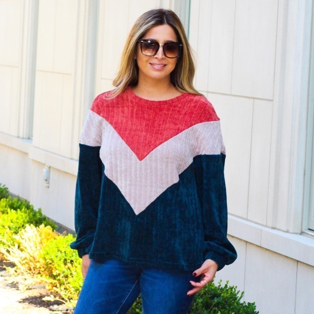 LISTICLE Chenille Rib Texture Knit Color Block Sweater, Size Medium